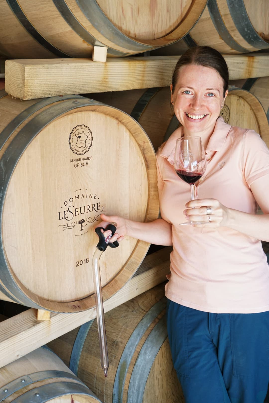 Céline LeSeurre tasting from barrel